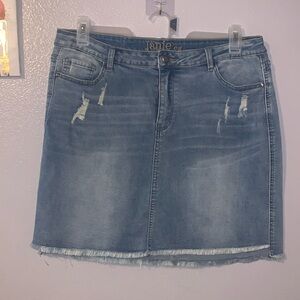 Janie EZ Blue Distressed Blue Denim Jean Mini Skirt